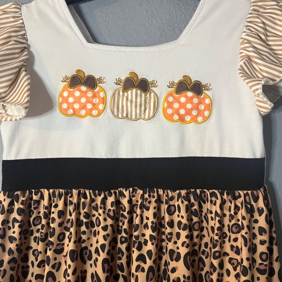 Boutique Style Bow Pumpkins Tunic Dress Girls 7/8 Embroidered Ruffle Sleeves - Picture 3 of 10